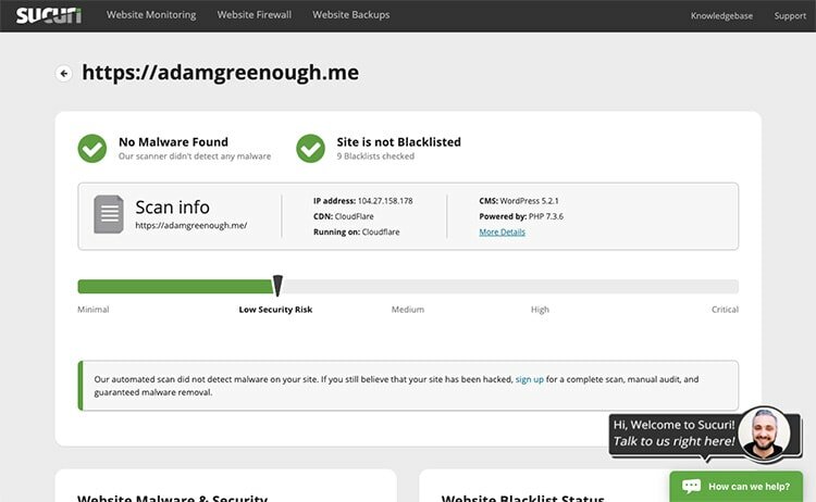 Screenshot of Sucuri SiteCheck Security Scanner